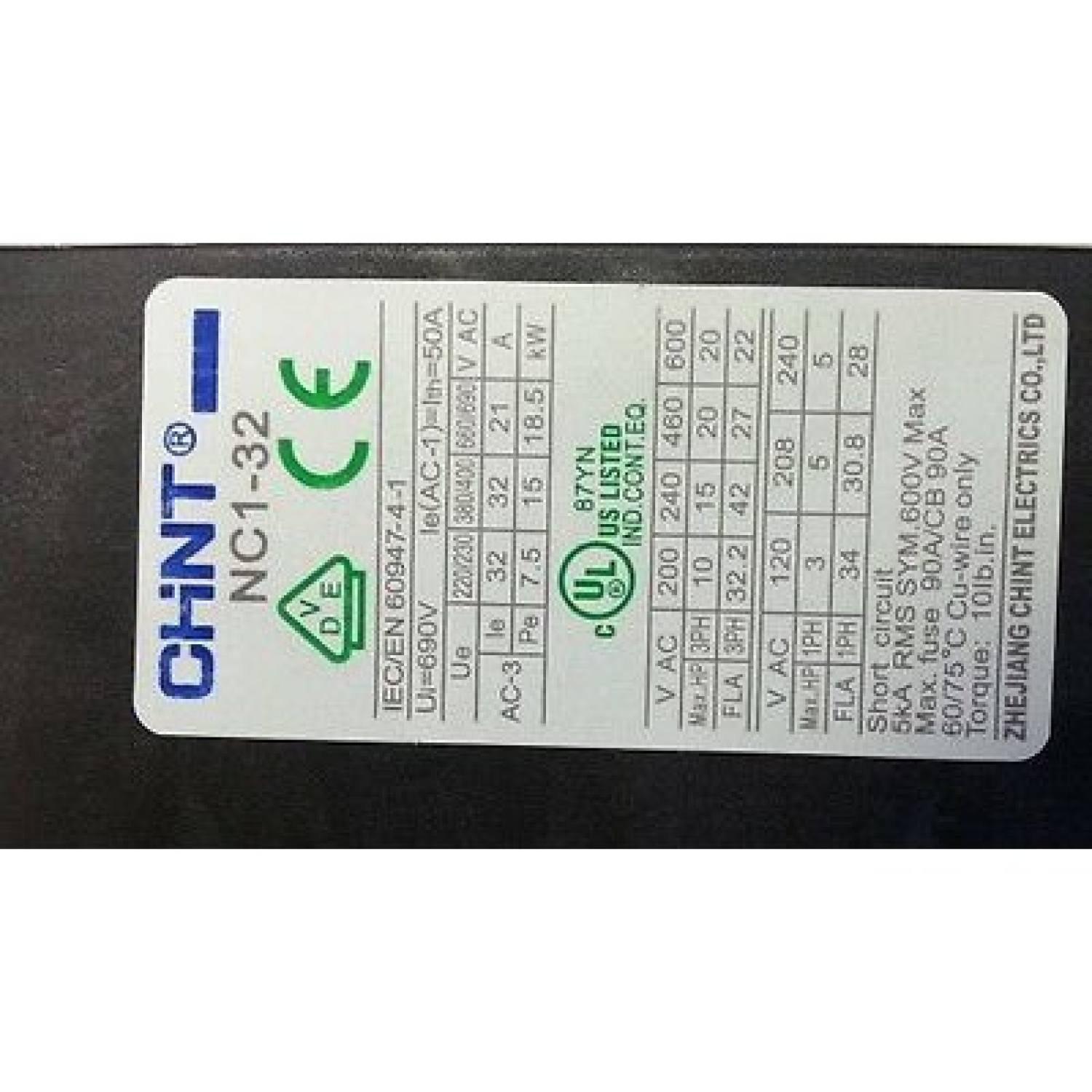 (Chint) Contactor 3pha NC1 -3210 1NO/1NC