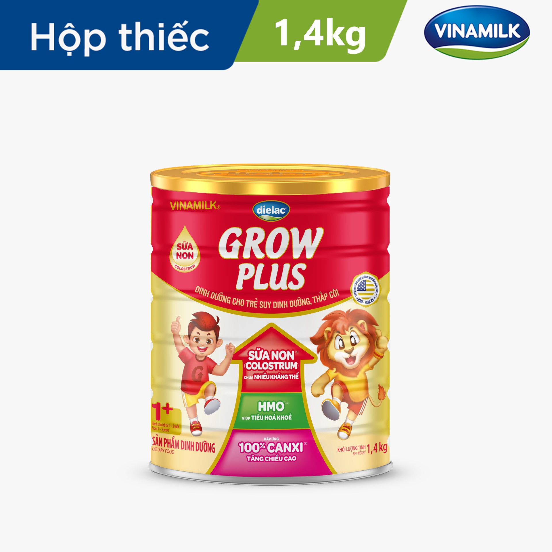 Sữa Non Vinamilk Dielac Grow Plus 1+ HT 1400g (Sữa bột cho trẻ từ 1 - 2 tuổi) - Tăng cân cao khỏe, hỗ trợ Trẻ suy dinh dưỡng, thấp còi