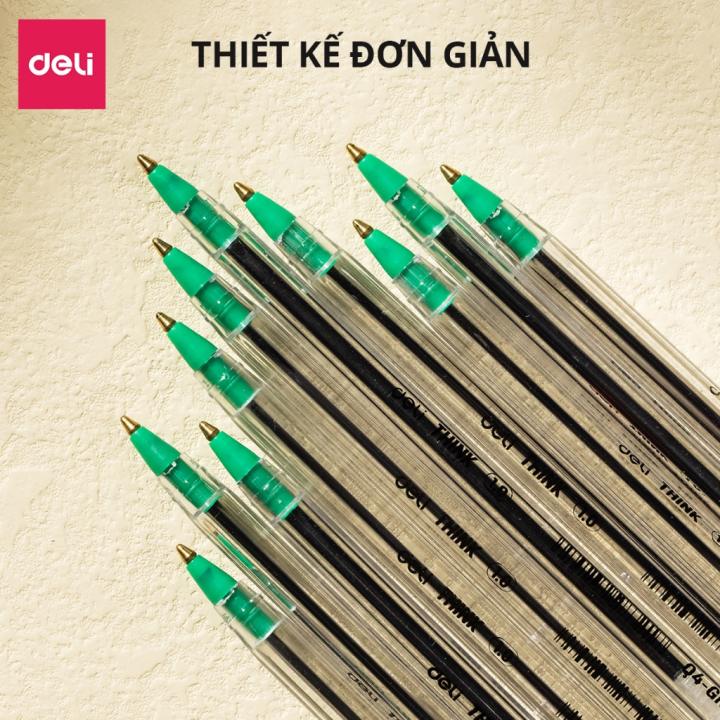 Set 5 Bút Bi Ngòi 1.0mm Chính Hãng Deli 3 Màu Xanh Đen Đỏ Mực Nhanh Khô Thích Hợp Học Sinh Văn Phòng - Hình ảnh 6