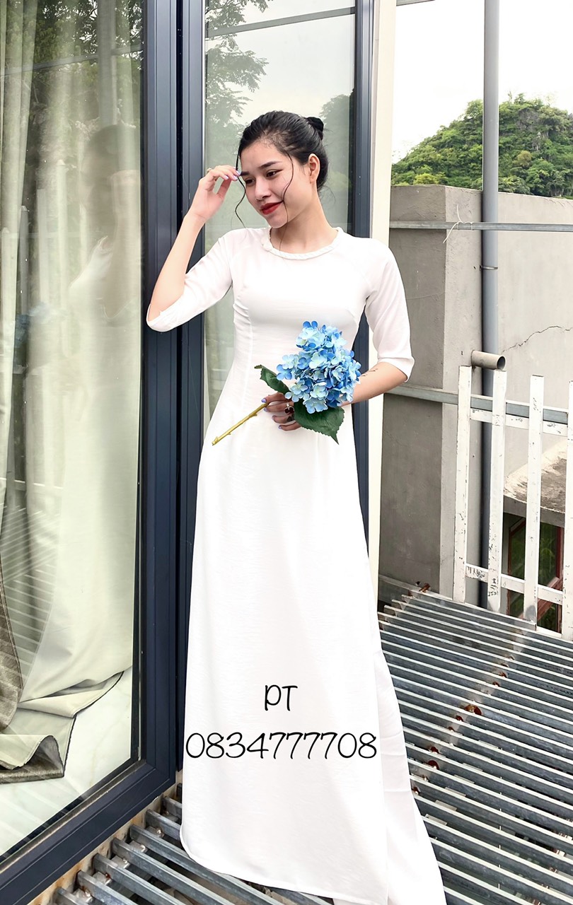 Áo dài lụa tây thi cao cấp cổ tròn tết siêu xinh