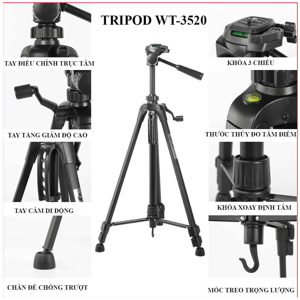 Chân đế tripod chuyên nghiệp cho điện thoại và máy ảnh Weifeng WT3520