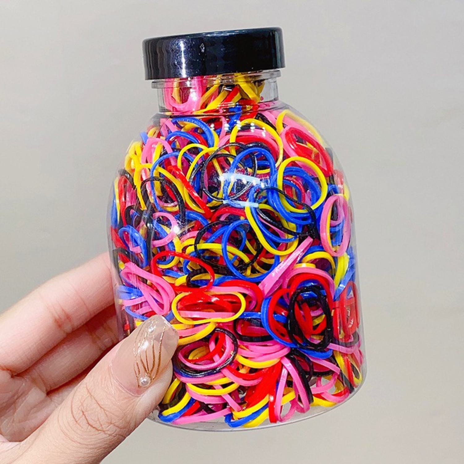 Set 1000 Thun Cột Tóc Co Giãn Nhiều Màu Kèm Bình Đựng