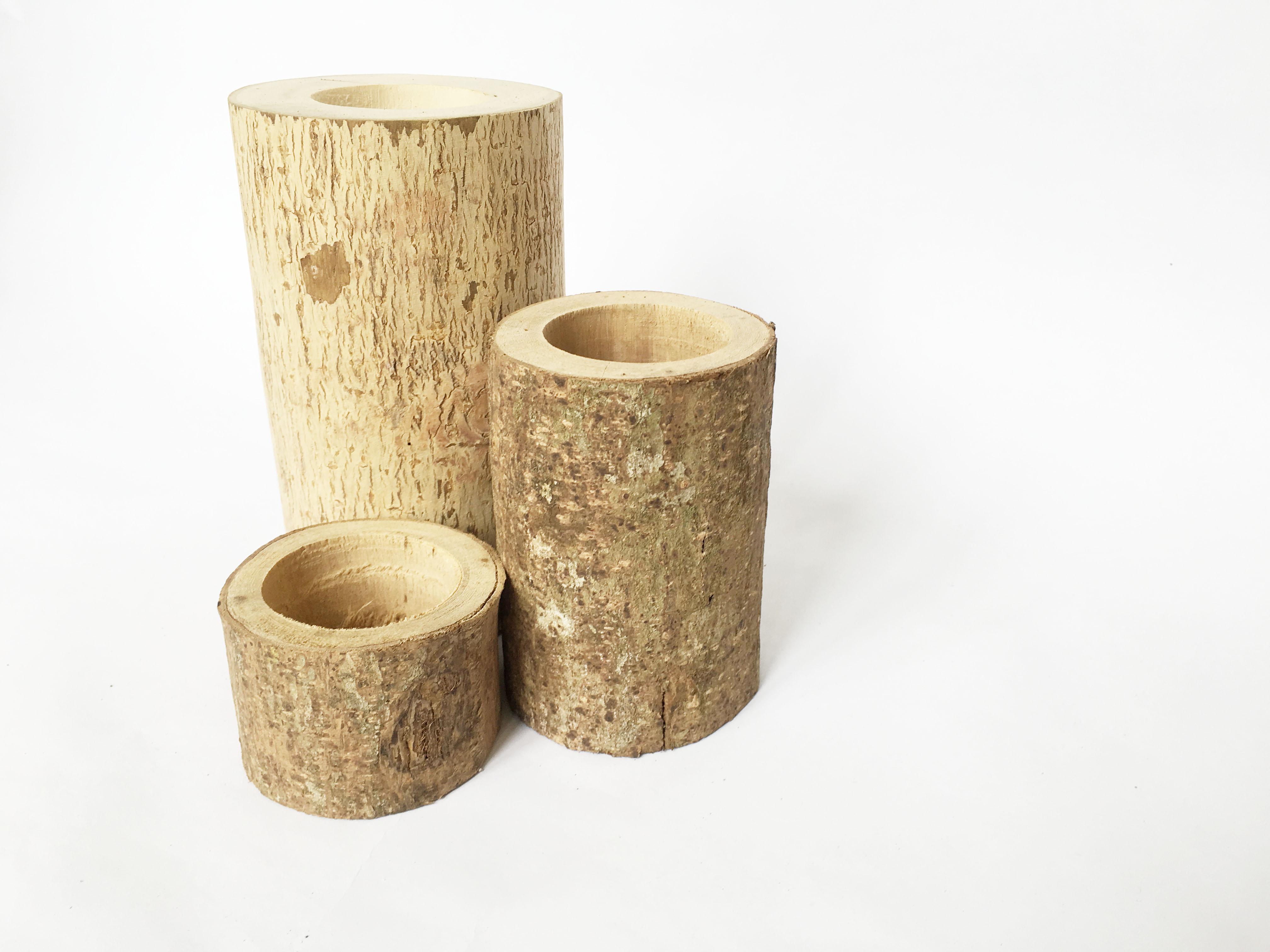 Wooden set of 3 log wood tealight / candle holders / Wood Rustic Chic