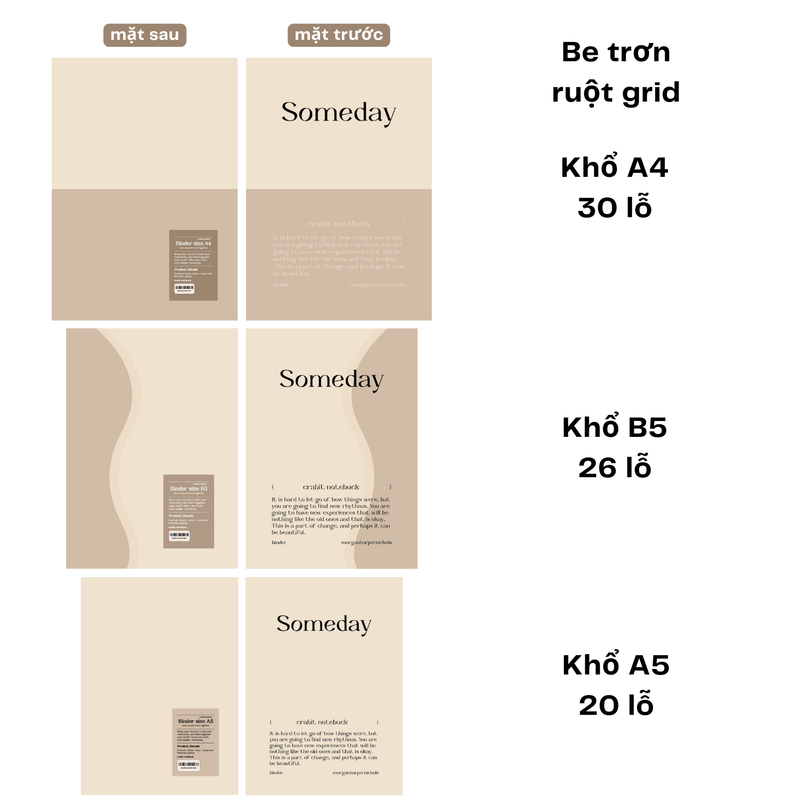 Sổ còng sắt A4 A5 B5 30 26 20 lỗ Crabit Someday Binder ruột dotgrid grid ghi chép takenote bullet journal