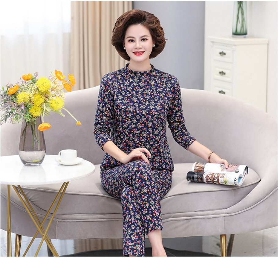 Đồ bộ nỉ cổ 3 phân thu đông nữ trung niên