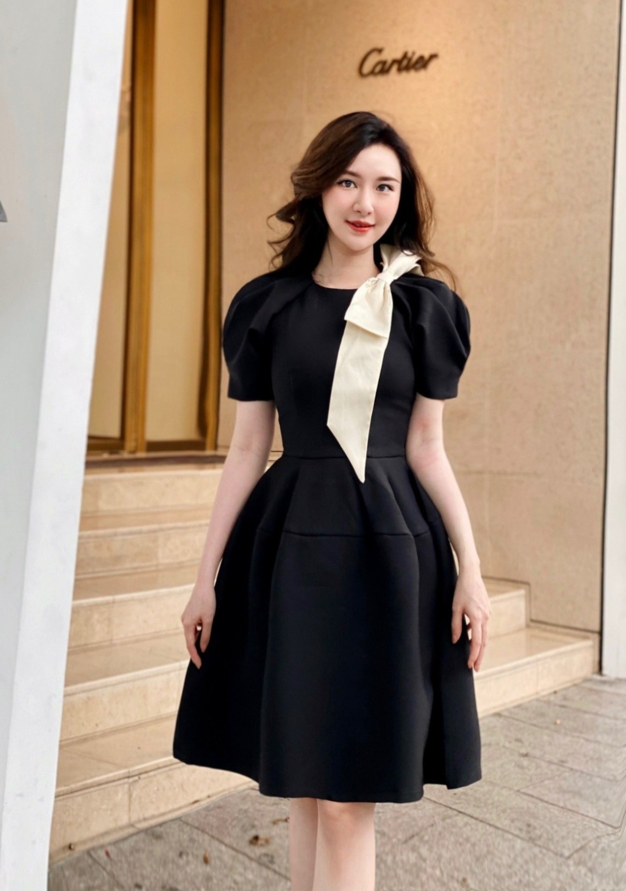 Đầm xoè nơ chéo v30