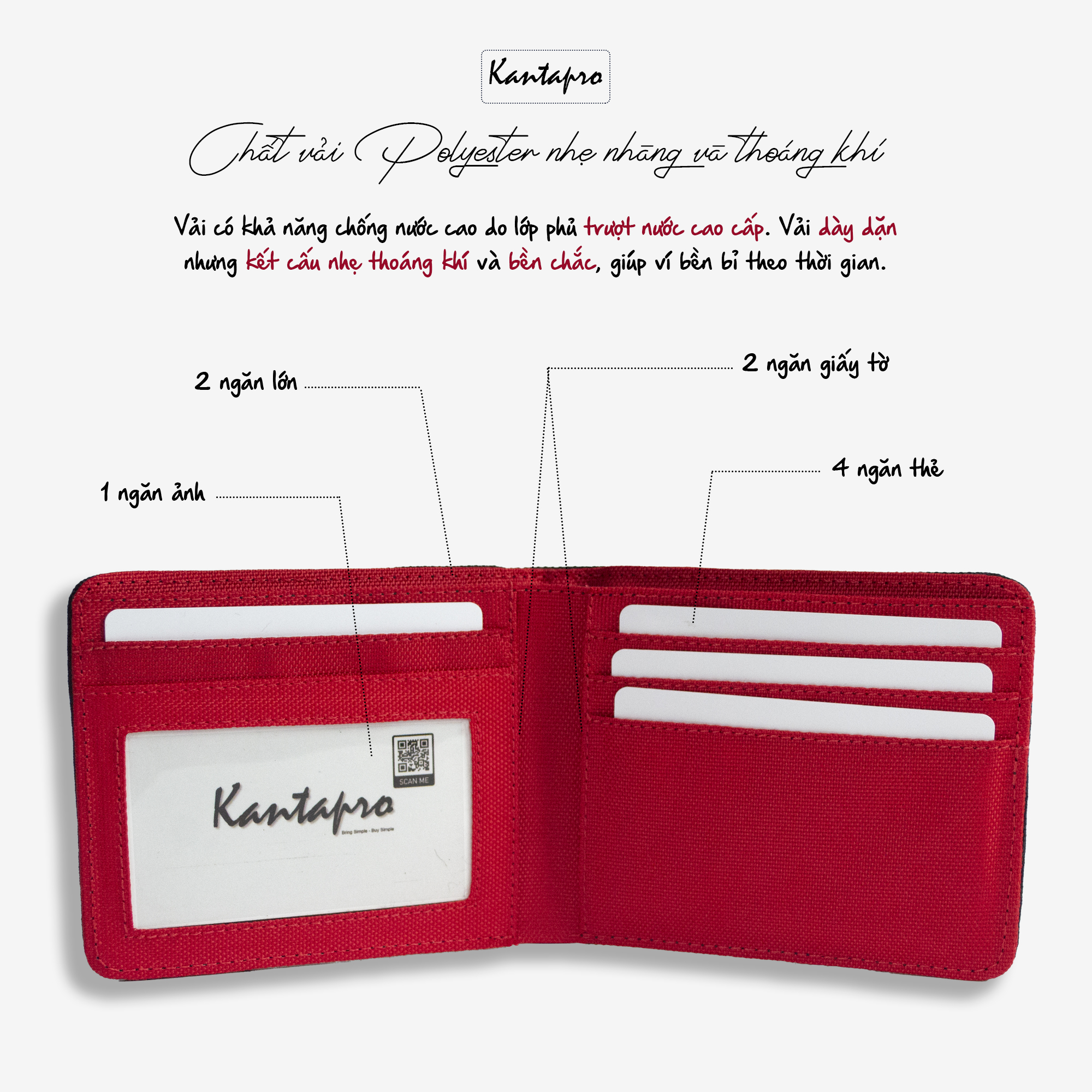 Ví vải Polyester KANTAPRO dáng ngang - Pol Wallet (5 colors)