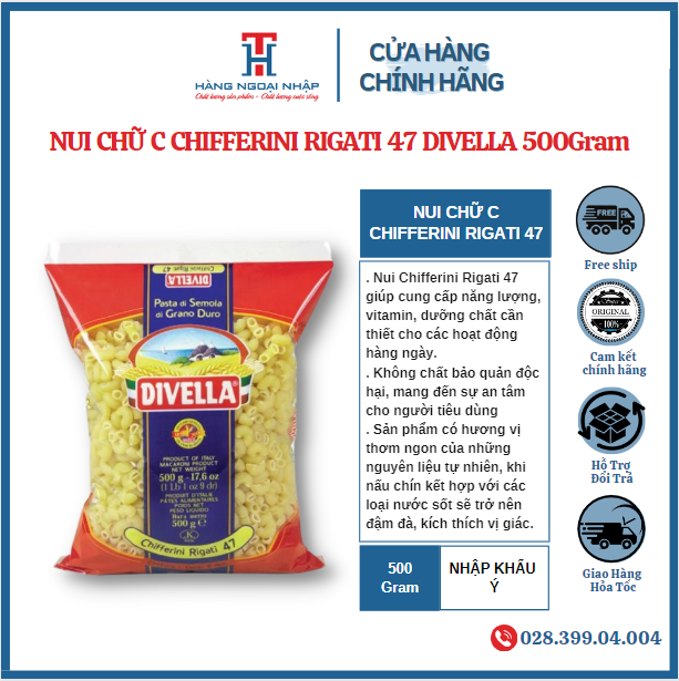 [HCM]NUI chữ C CHIFFERINI RIGATI 47 Divella - 500Gr