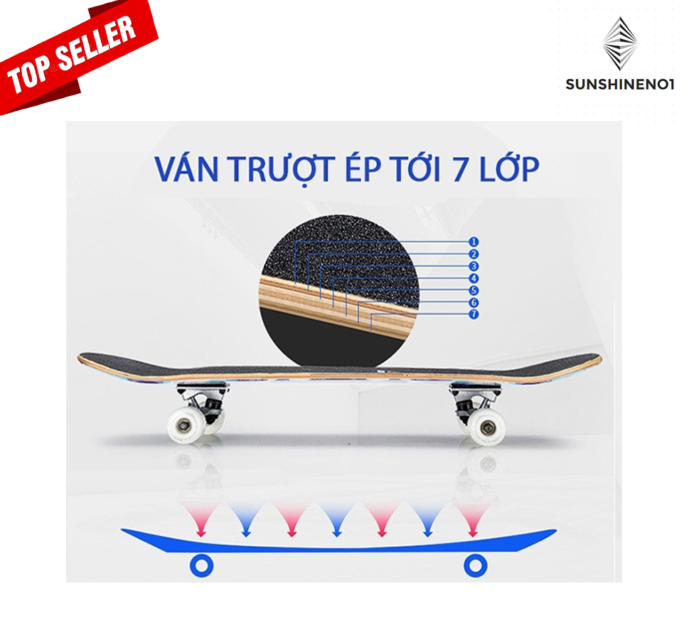 Ván Trượt Mặt Nhám - Bánh Cao Su - Siêu Bền - Vặn Ván