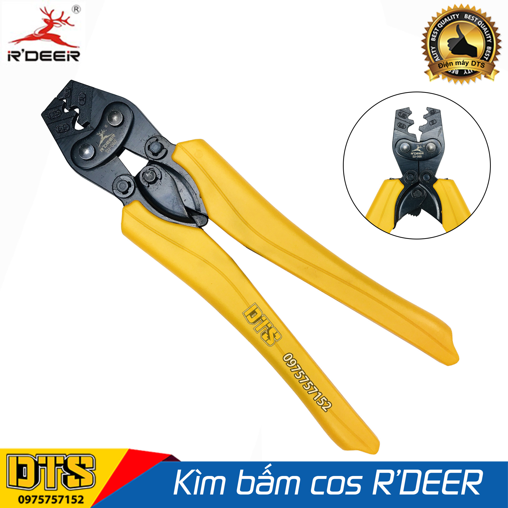 Kìm bấm cos 6L 0.5 - 5.5mm2 R'DEER SU-6B (Kềm bấm cốt 6L) Đầu bấm được chế tạo bằng thép CR-V, có độ cứng tốt. Cán được chế tạo bằng thép tốt, và được bọc nhựa