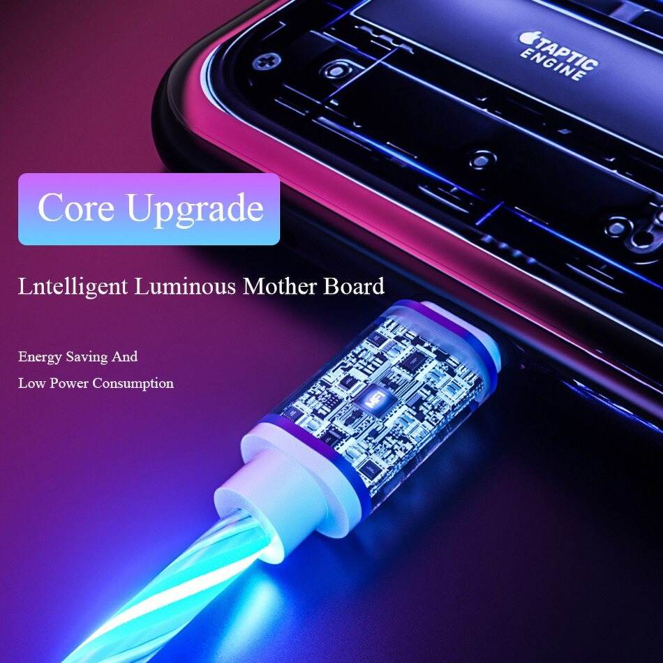 Cáp Sạc Điện Thoại Phát Sáng Nam Châm Đa Năng 3 Đầu Sạc, Đèn Led Dòng Chảy, Chống Xoắn Gãy Gập, dây sạc từ tính nhiều đầu
