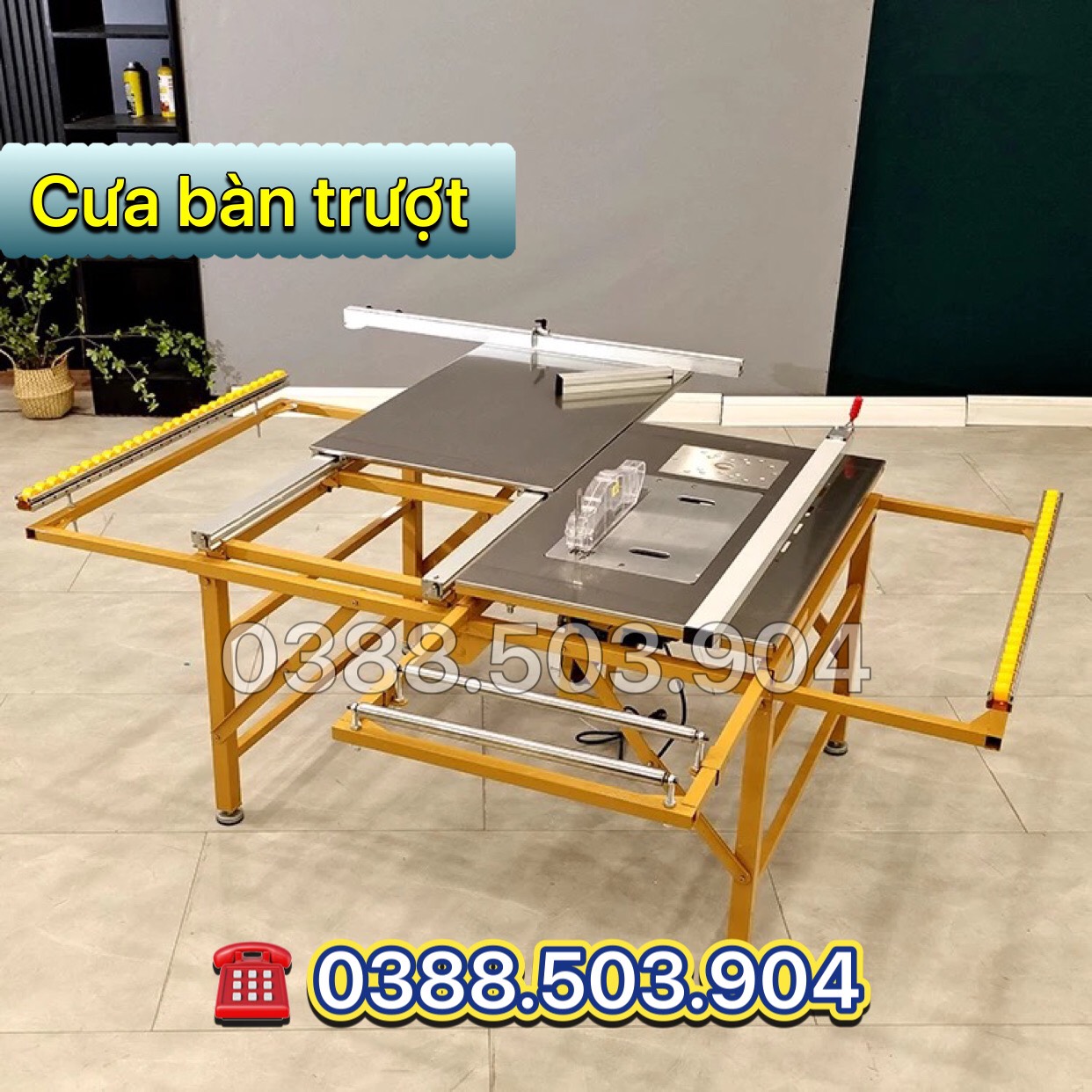Cưa bàn trượt mini 2 lưỡi, có gắn máy hút bụi
