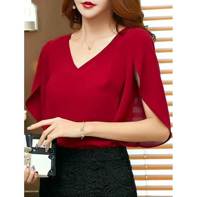 ZERASY - Áo kiểu cổ tim tay xẻ kiểu cách