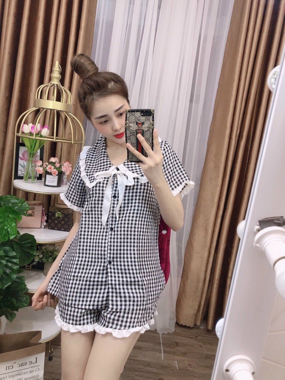 Set Bộ Lửng Mặc Nhà Kẻ Caro Thời Trang Nữ. TP