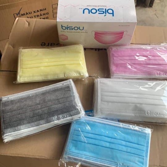 KHẨU TRANG Y TẾ BISOU 4 LỚP MÀU XÁM