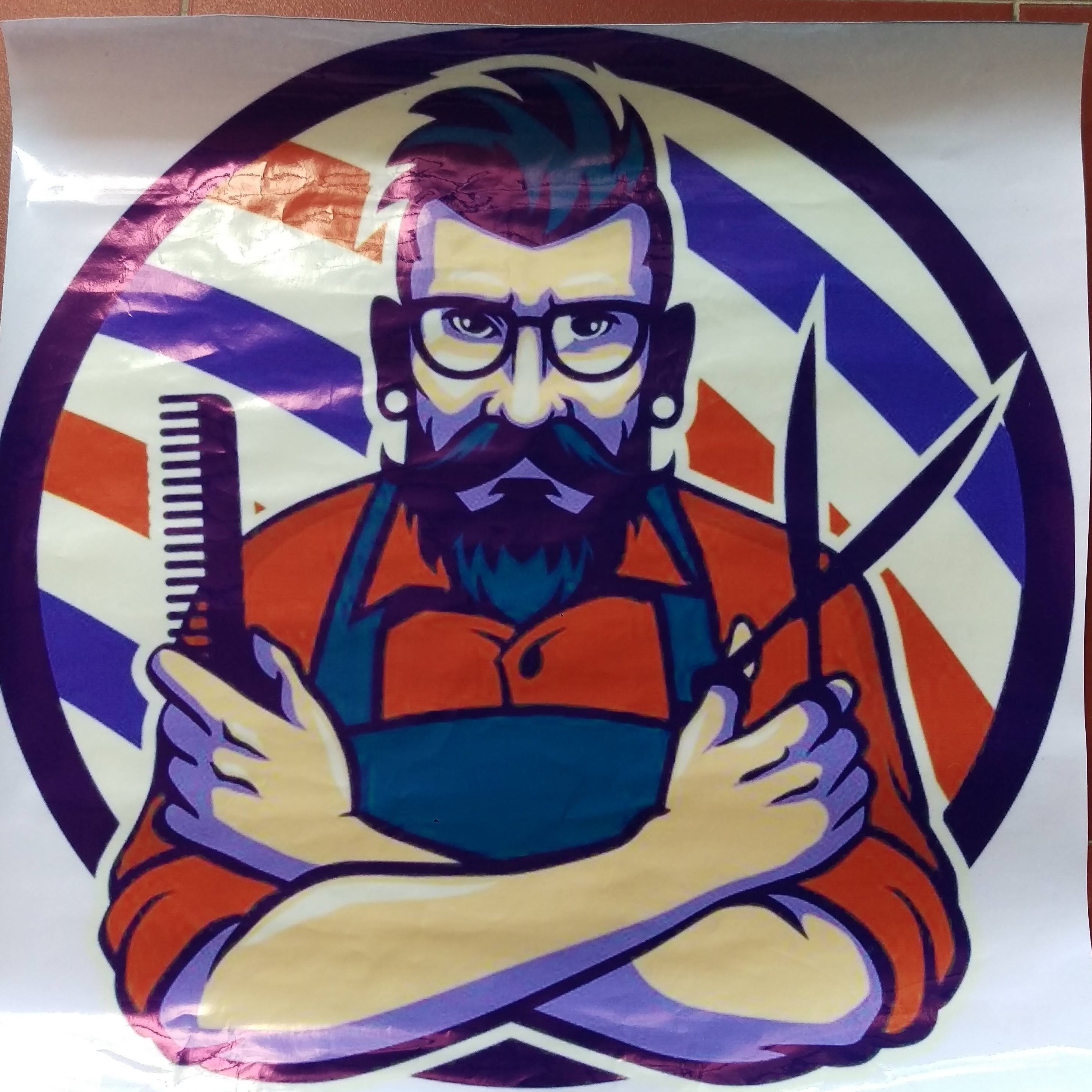 Tranh dán kính, dán cửa Barber cỡ lớn (50*50CM)