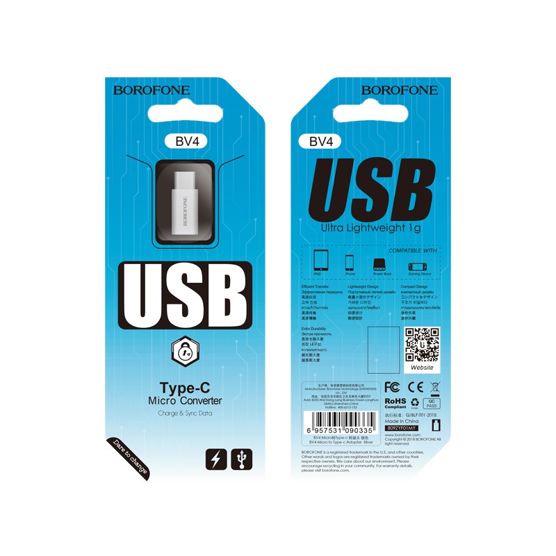 Đầu chuyển đổi Micro USB sang Type C Borofone BV4