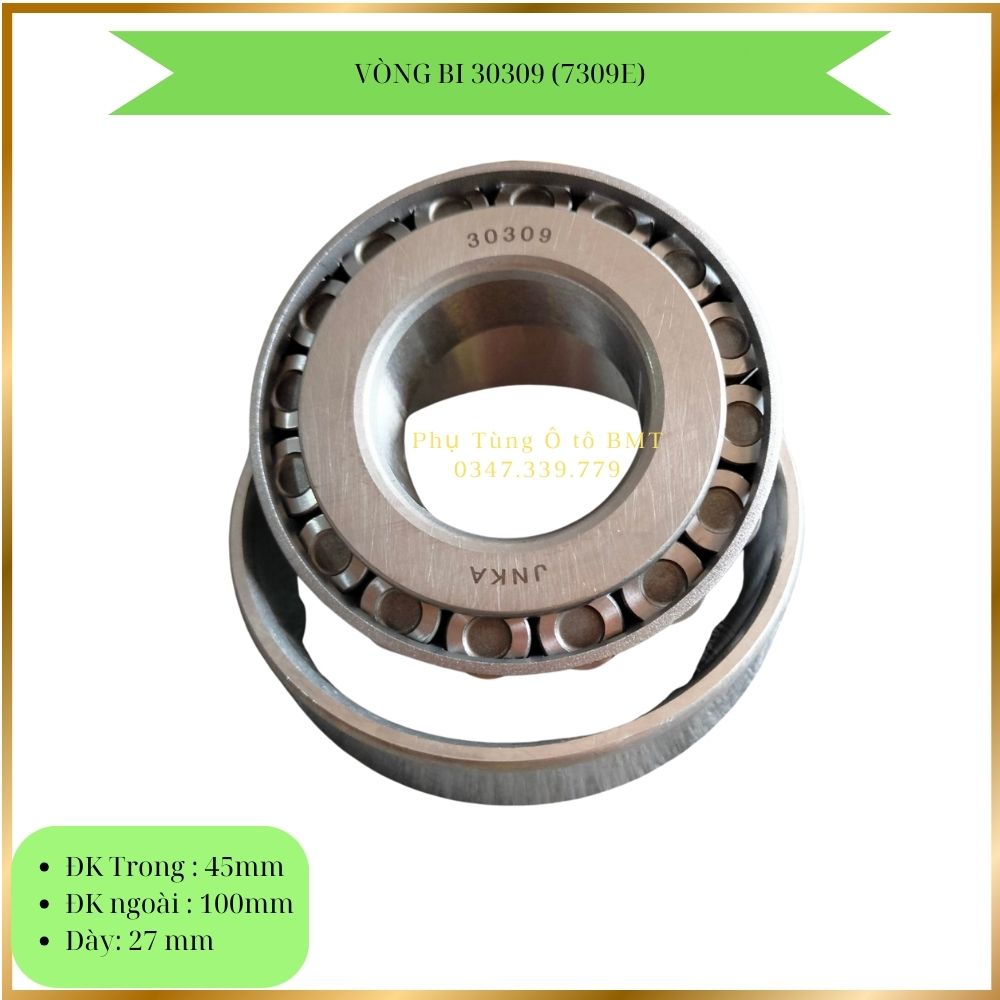 Vòng bi, bạc đạn bánh, mã 30309, 7309e. kích thước f45xf100x27, tải tb, bi côn.