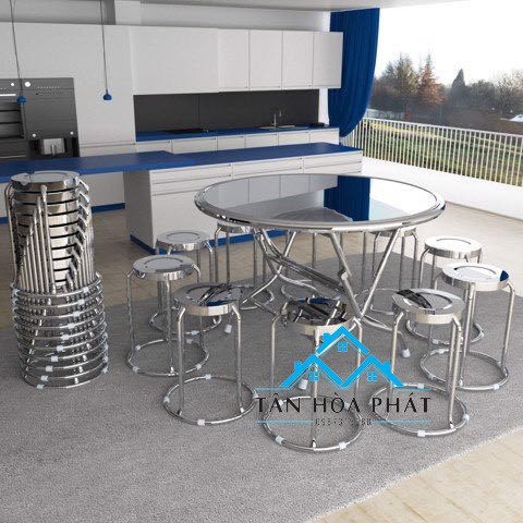 Bộ bàn ăn 1 bàn 10 ghế inox