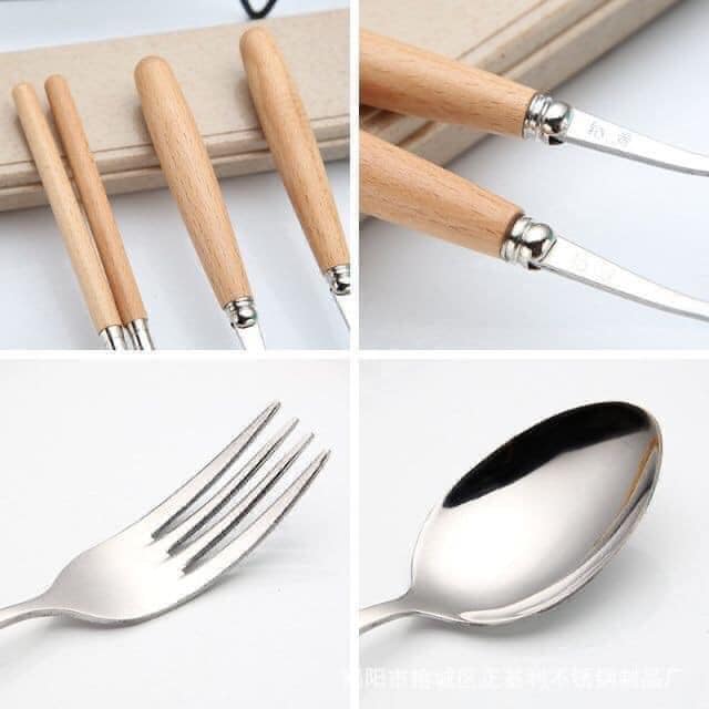 Bộ thìa đũa lúa mạch cán gỗ