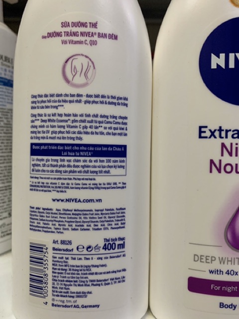 Sữa Dưỡng Thể Trắng Da Nivea Extra White Ban Đêm 350Ml