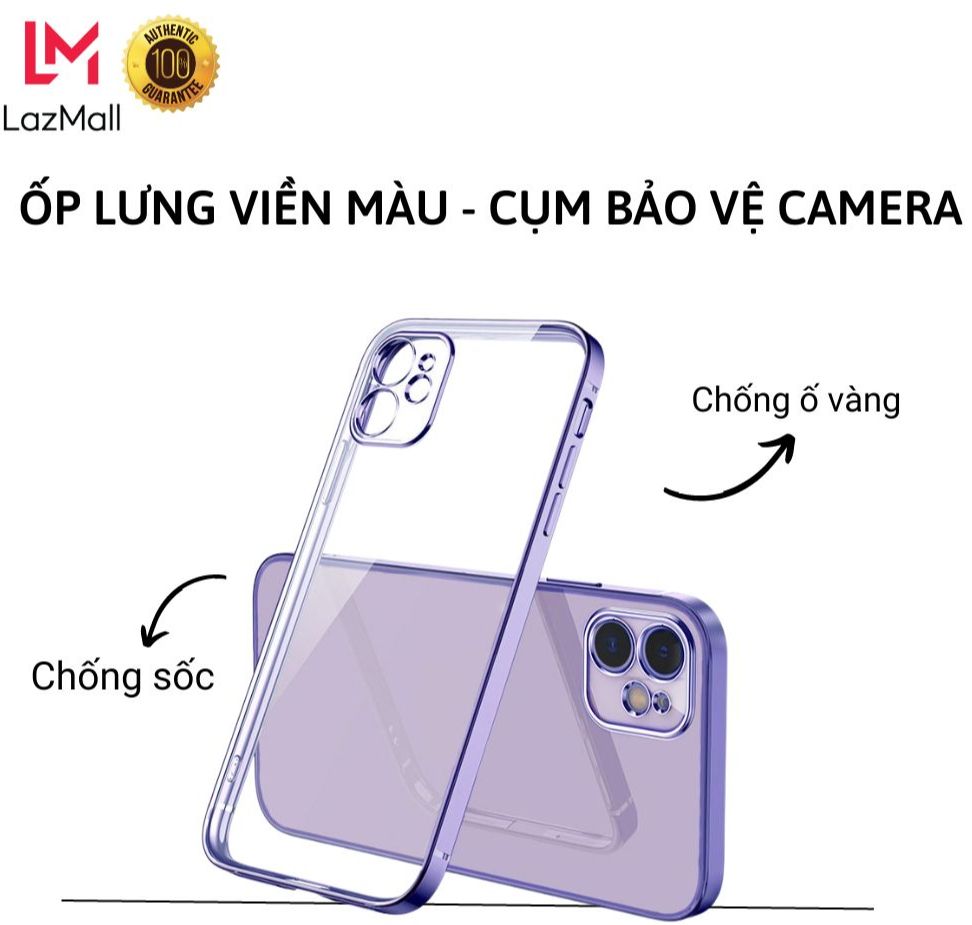 Ốp lưng KOLEAD IP45 - Trong suốt/ Viền khung vuông - Có cụm bảo vệ Camera cho các dòng điện thoại IphX/11/12/13/14 - Viền đủ màu/Silicon trong suốt sang trọng cho điện thoại