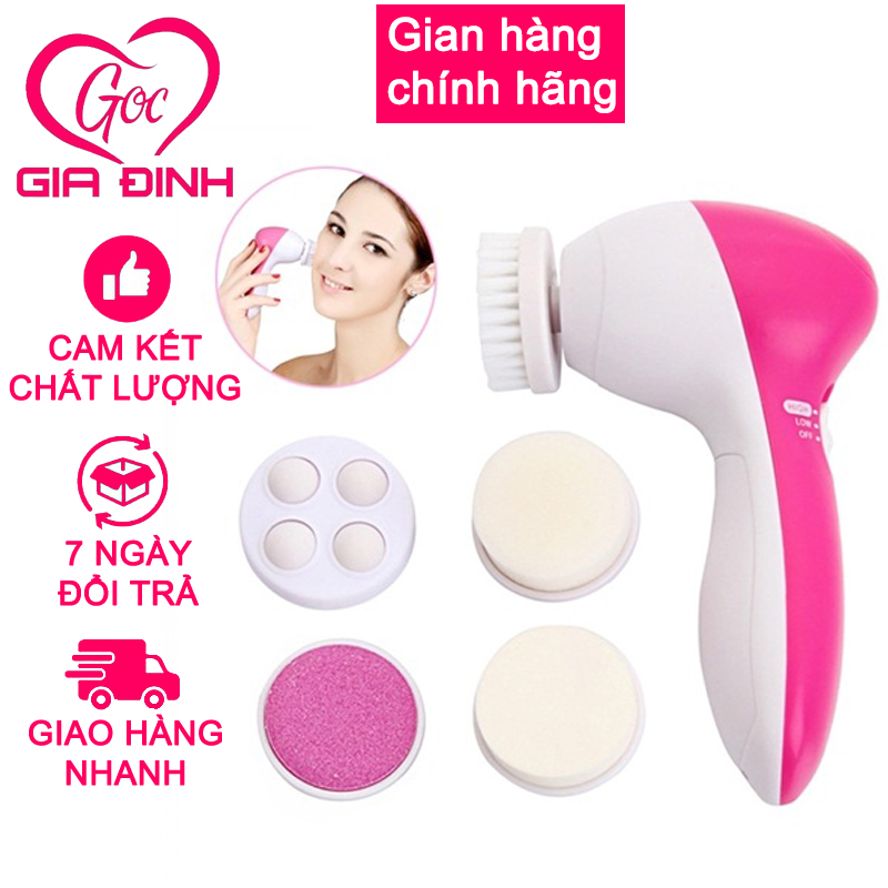 Máy rửa mặt massage 5 trong 1 (Trắng phối hồng)