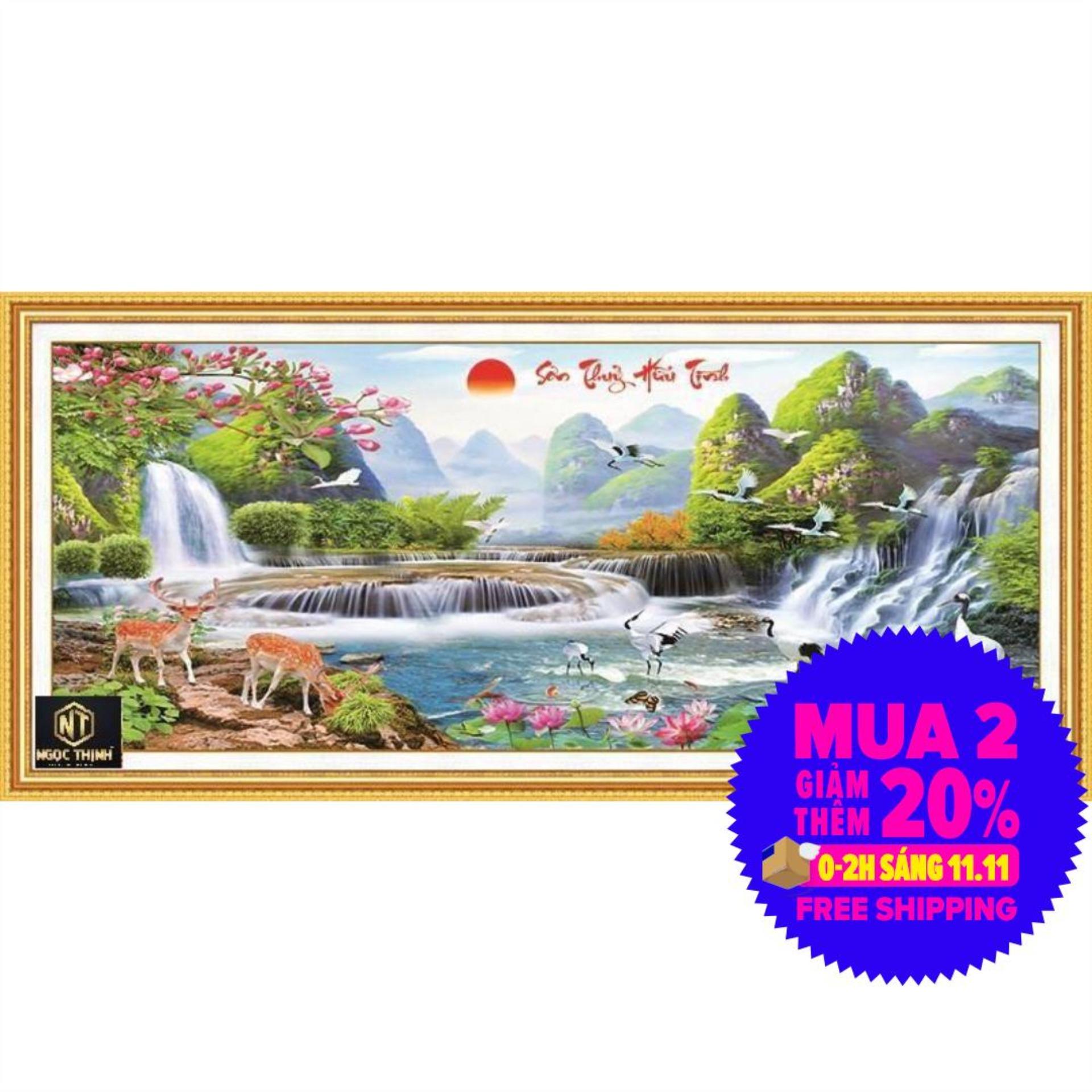 Tranh đính đá PHONG CẢNH Sơn thuỷ hữu tình VS028 kích thước 120*55cm Siêu Thị Tranh Thêu