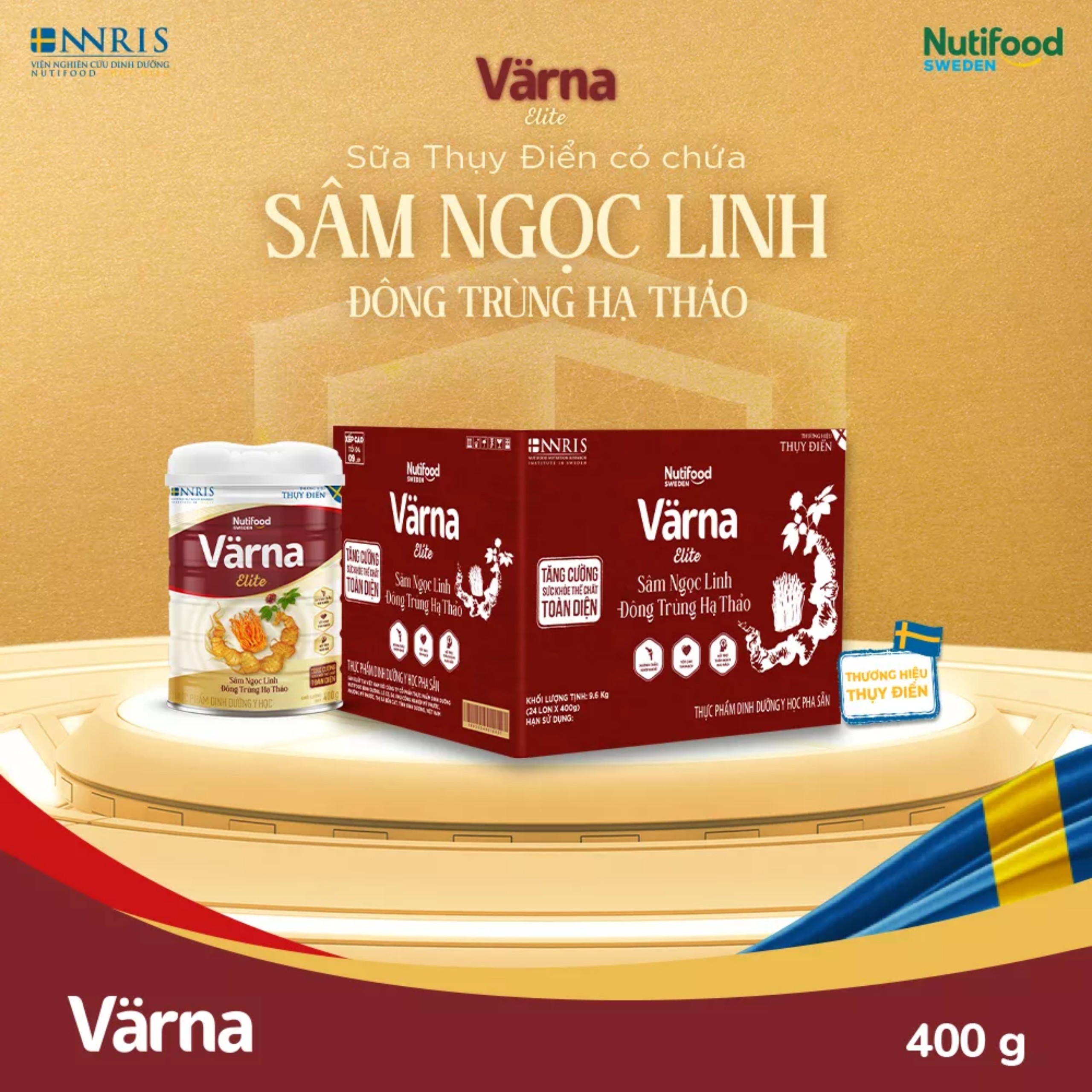 (HSD T3-2025) Sữa Bột Nutifood Varna Elite Chứa Sâm Ngọc Linh Đông Trùng Hạ Thảo 400G.