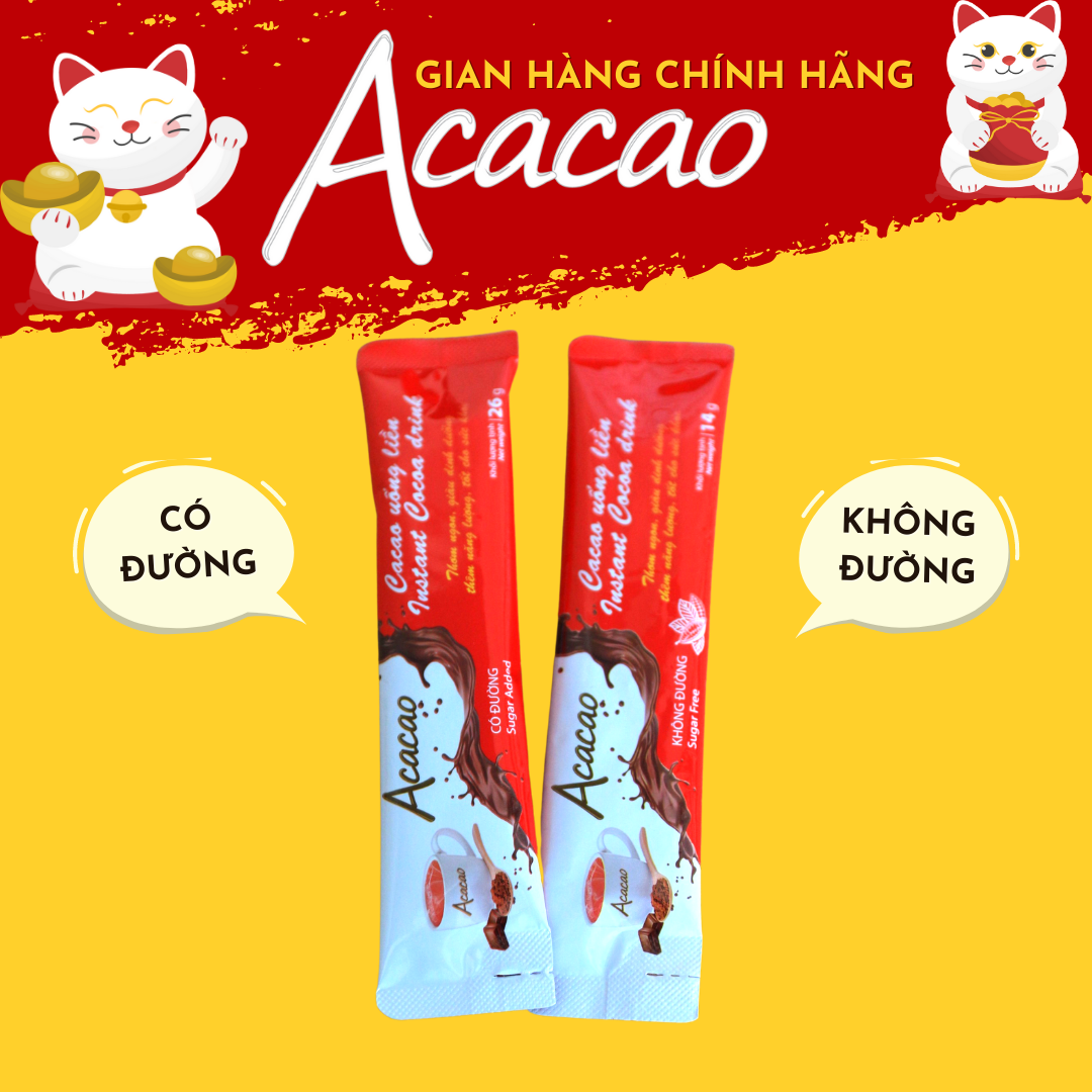 [2 gói] COMBO 01 túi CÓ ĐƯỜNG + 01 túi KHÔNG ĐƯỜNG Bột cacao uống liền ACACAO - Chuẩn HACCP [Acacao Vietnam]