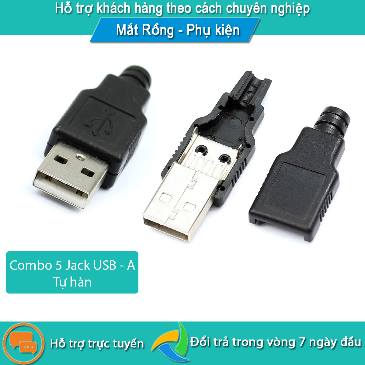 Combo 2 hoặc 5 Jack Đực USB tự hàn