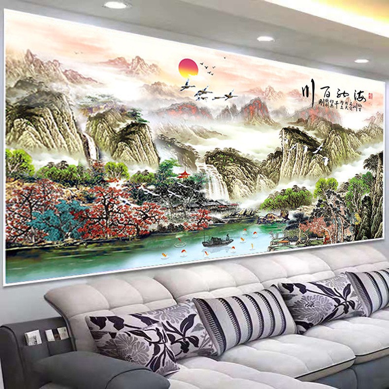 Tranh thêu chữ thập - Thủy mặc 04