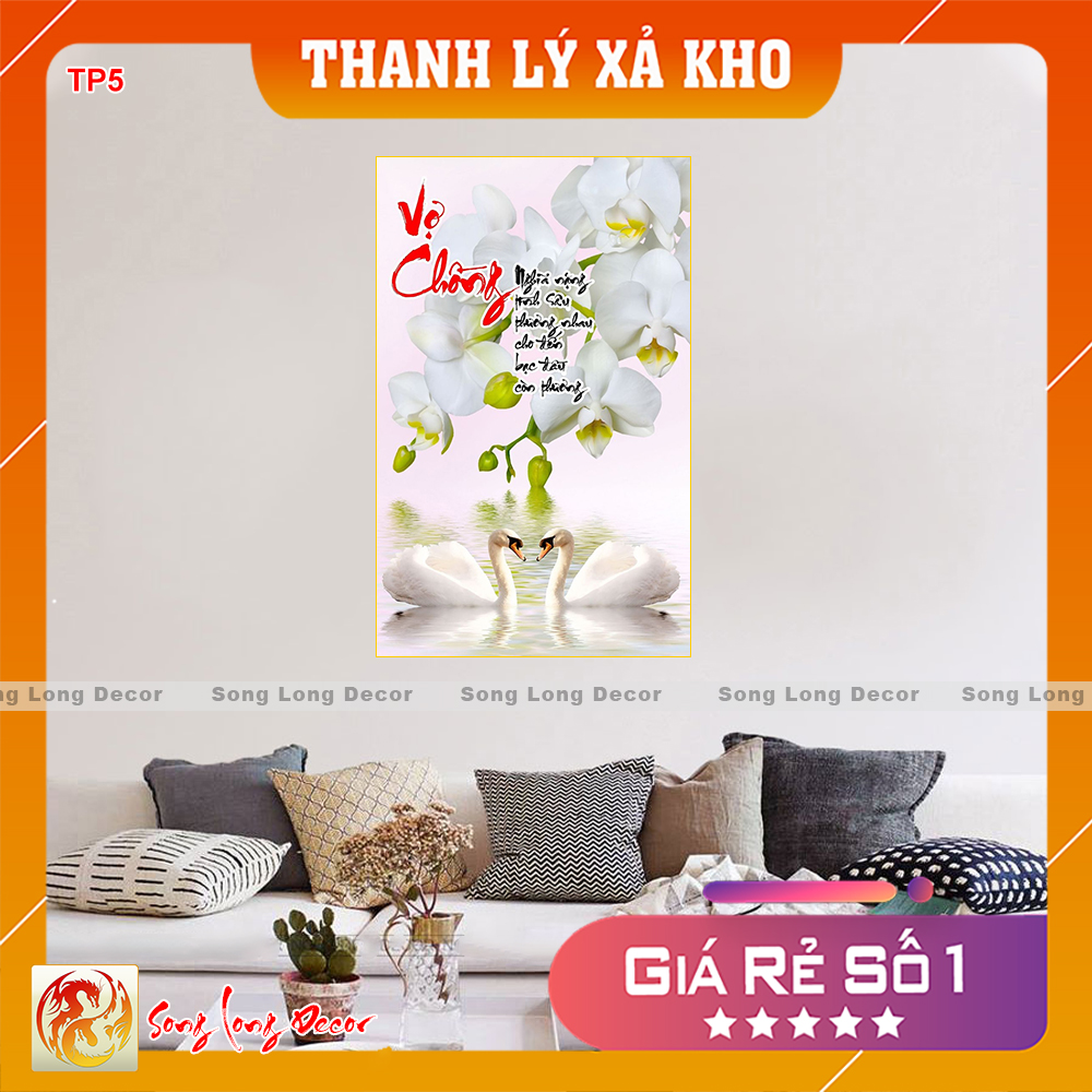 [THANH LÝ SẢ KHO] Tranh dán tường 3d - Tranh 3D Thư Pháp  - Tranh Vợ Chồng- Giấy dán tường 3d - Song Long Decor - TP5