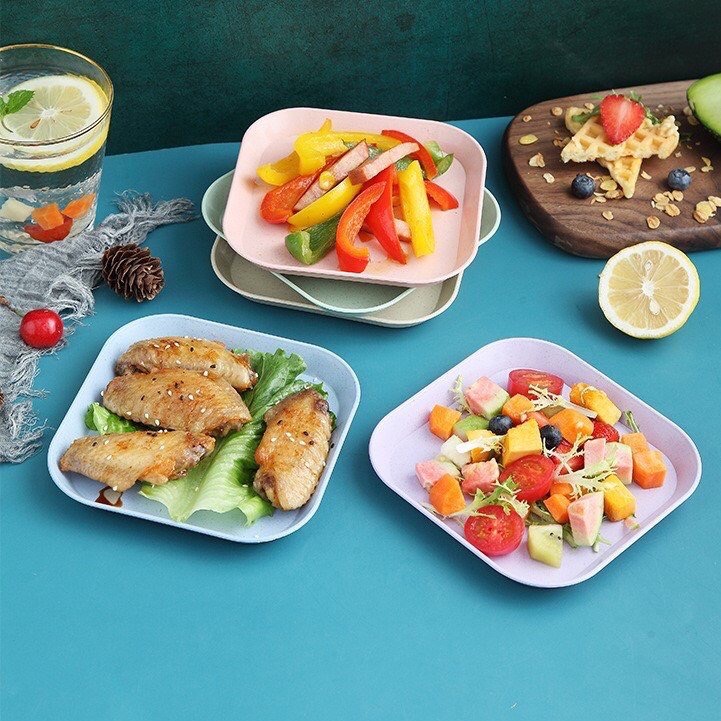 Set 8 Đĩa Vuông Lúa Mạch Màu Pastel