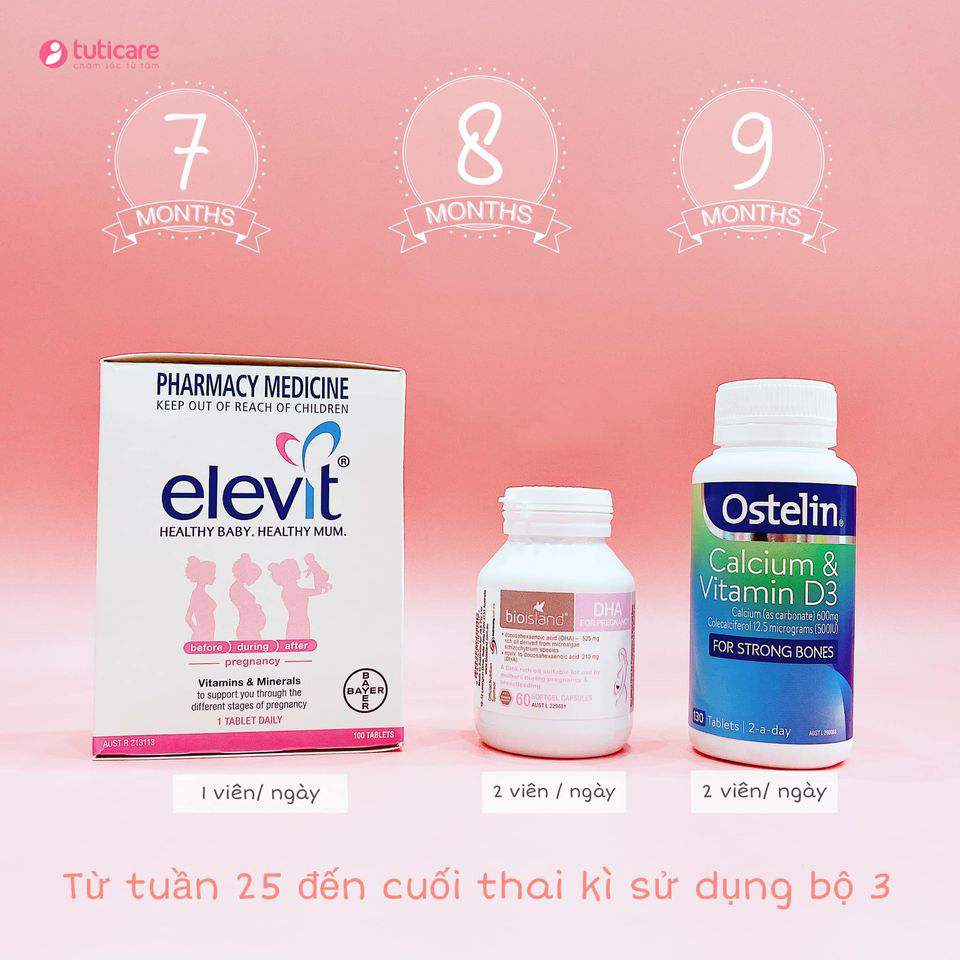 COMBO BẦU ÚC: Elevit - Canxi ostelin - Dha Bioisland