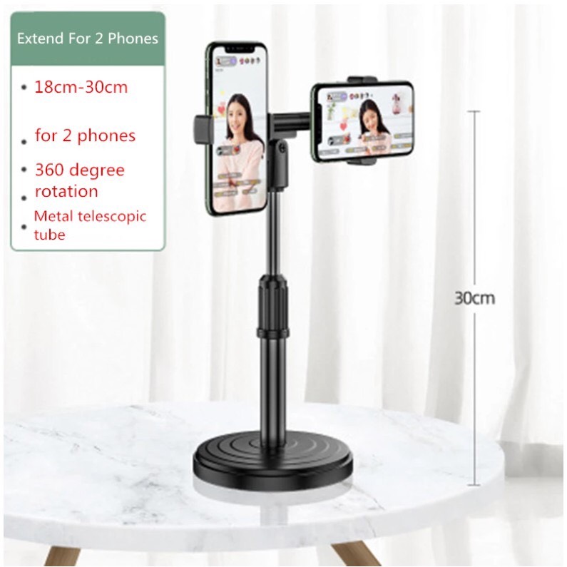[Nhập ELMAY21 giảm 10% tối đa 200k đơn từ 99k]Giá đỡ kẹp 2 điện thoại đa năng để bàn xoay 180 độ