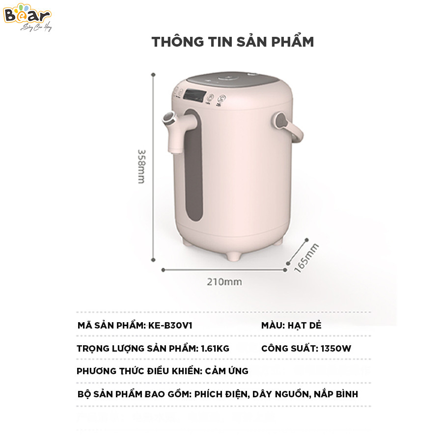 Bình thủy điện thông minh 3L Bear KE-B30V1