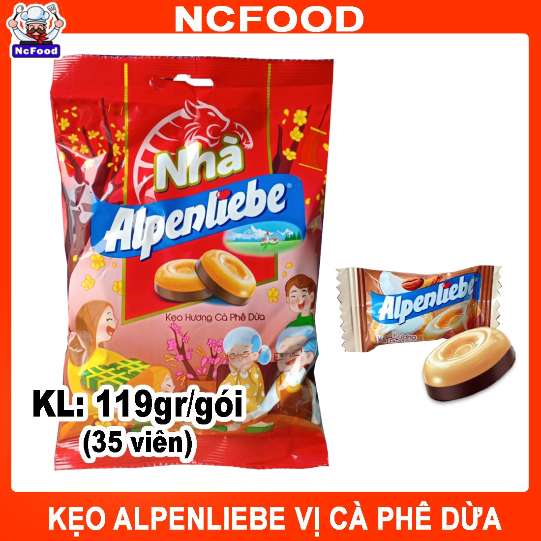 Kẹo Alpenliebe Vị Cà Phê Dừa 119gr (35 viên)