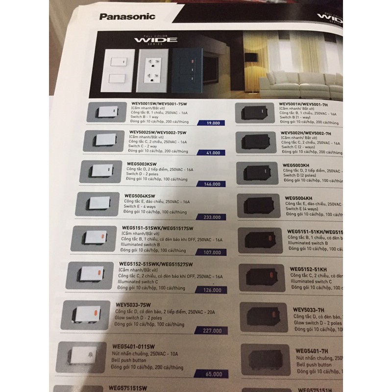 (PANASONIC) Công tắc 2 chiều WEV 5002 SW(16AX 250V) Hạt lớn  Số lượng 1 cái