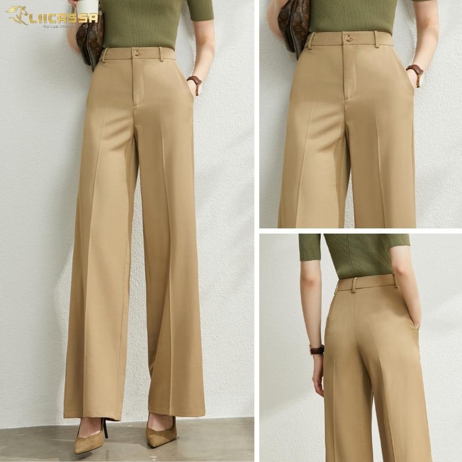 Quần culottes ống rộng suông dài chất dày cao cấp lưng cao cài nút -XMHH- Mã 317