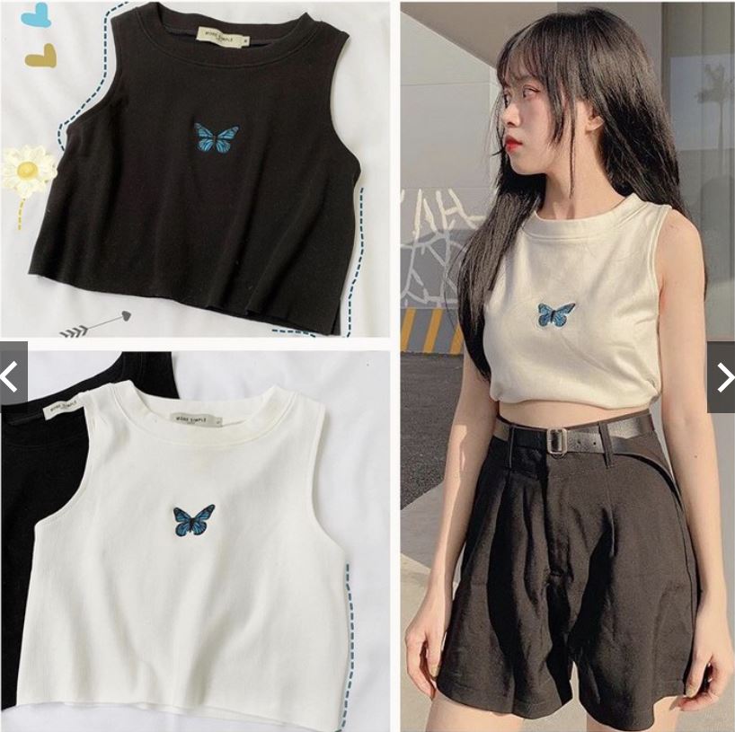 Áo 3 lỗ Crop-Top in hình con bướm
