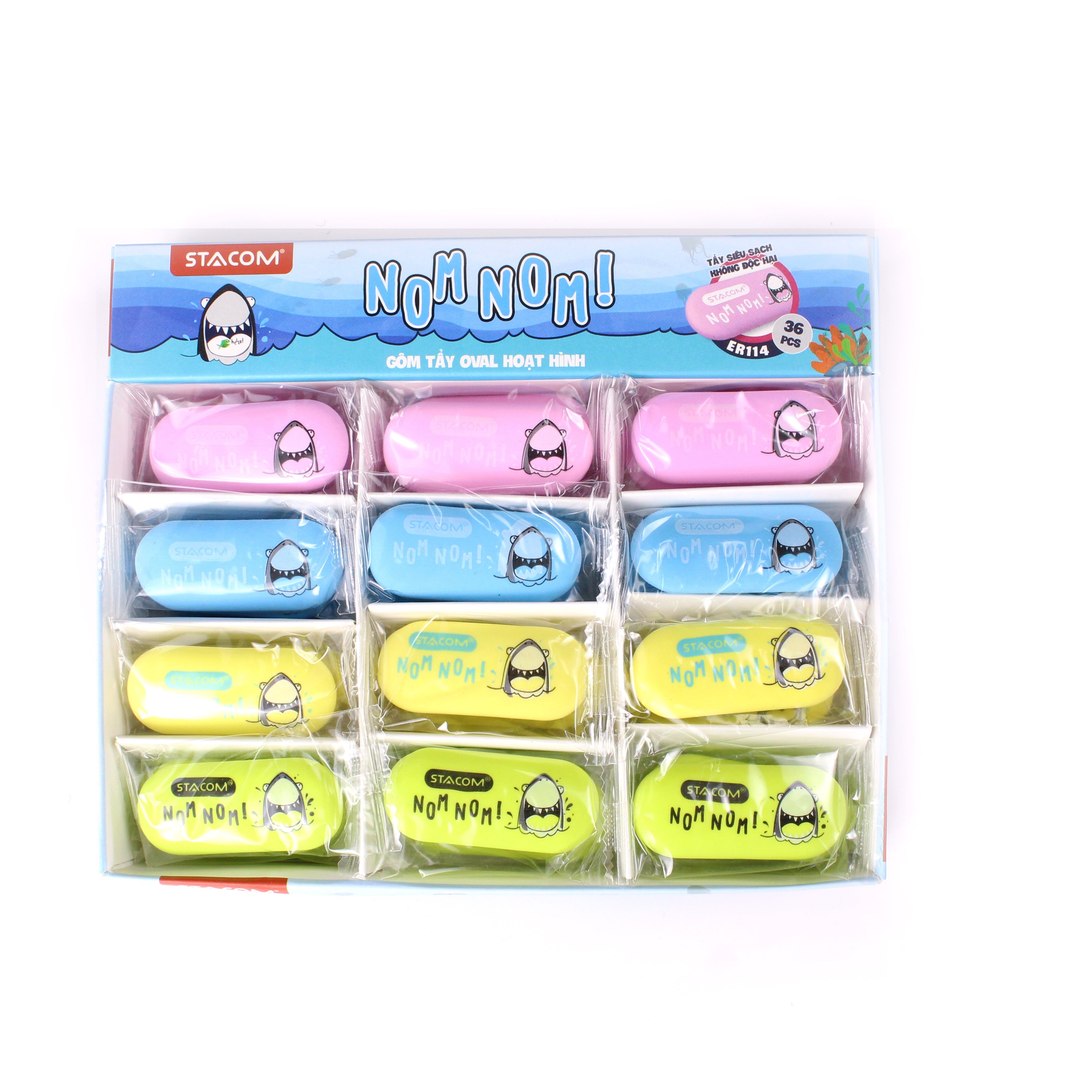(Hộp 36 Viên) Gôm Oval hoạt hình NOM NOM STACOM ER114