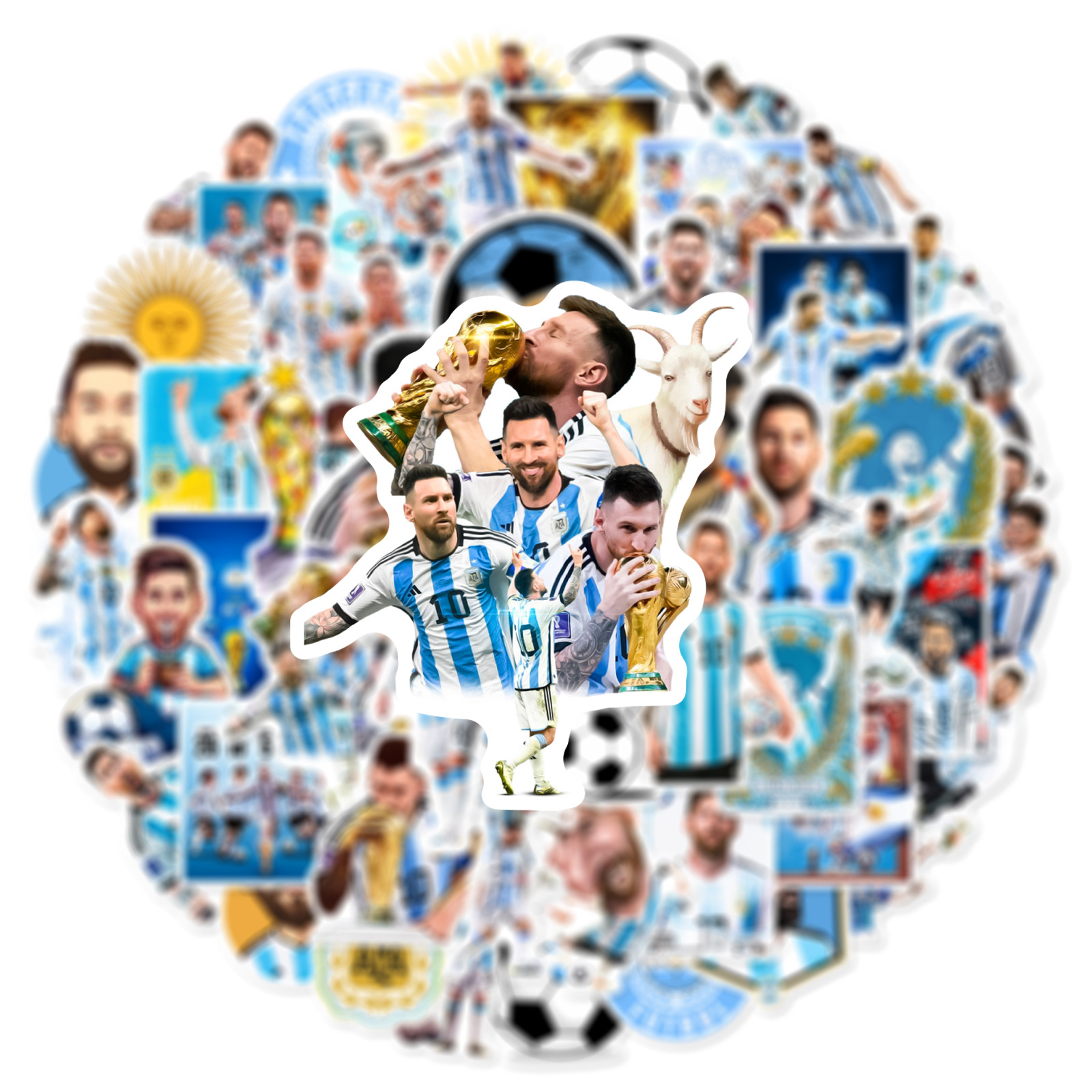 Set 10 Hình Dán Messi Sticker Cầu Thủ Bóng Đá Chống Thấm Nước Trang Trí Mũ Bảo Hiểm, Ván Trượt, Điện Thoại, Laptop, Vali