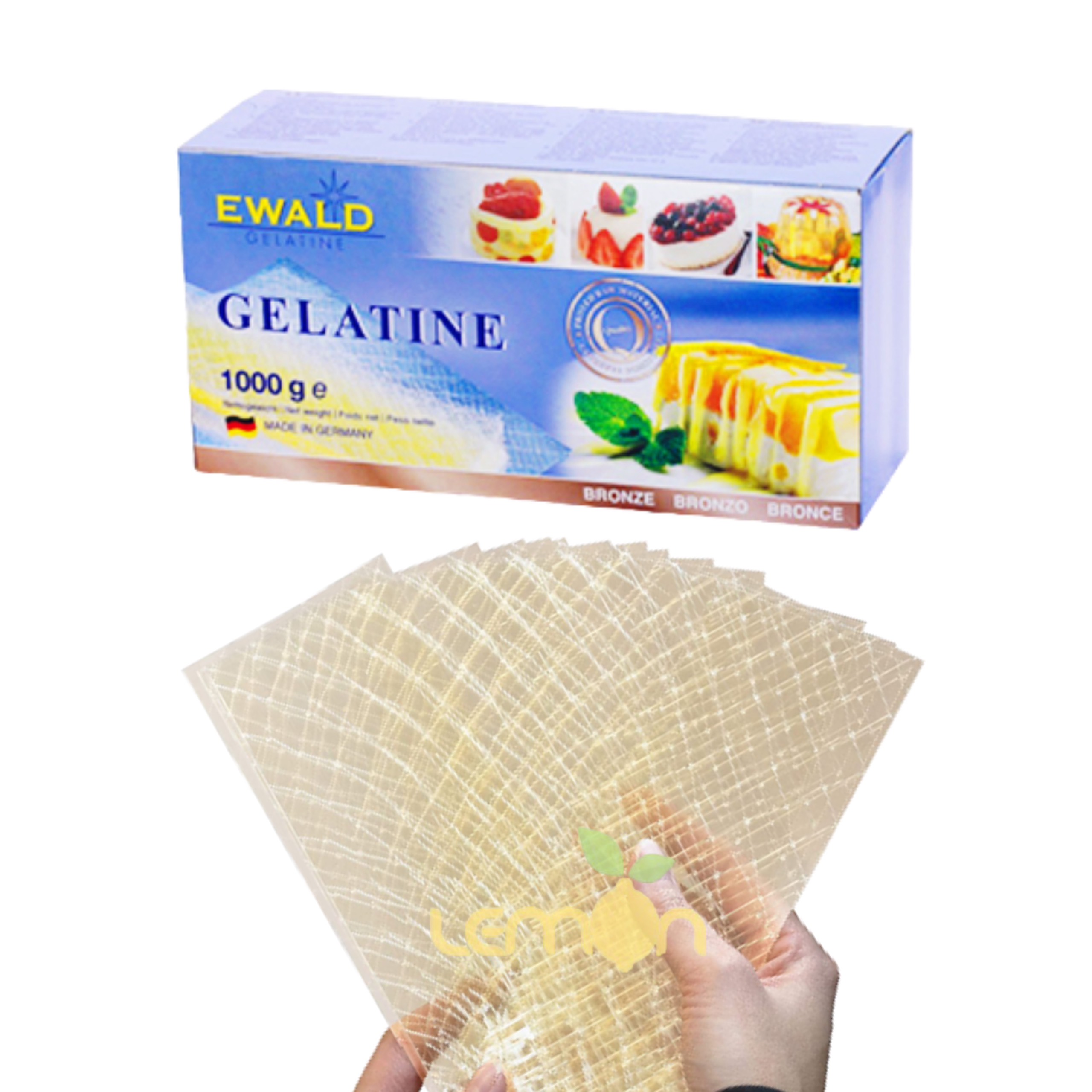 Combo 10 Lá Gelatine Ewald Đức (3.4g/lá) làm đông bánh kẹo, thạch, nấu chè, panna cotta