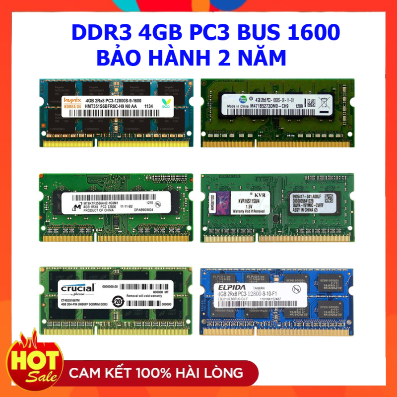 Ram laptop DDR3 4GB Bus 1600 PC3 10600 Samsung Hynix Micron Elpida Kingston...