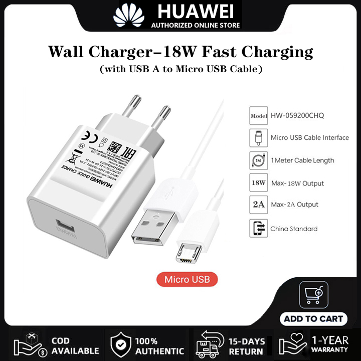 Huawei Charger 18W Fast Charging Adapter with 2A Micro USB Cable for Nova 2i 3i Mate8 P8 Y YMax Y9 Y5Lite Y7Pro Y6Pro