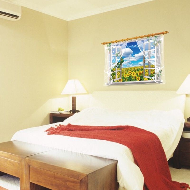 Decal dán tường cửa sổ hoa hướng dương