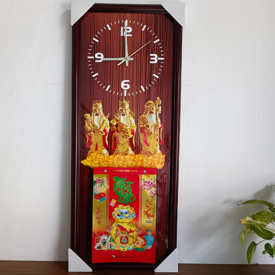 Lịch tết 2025 gắn đồng hồ Phúc Lộc Thọ, tặng bloc lịch siêu bự 20 x 30cm, khung gỗ tự nhiên