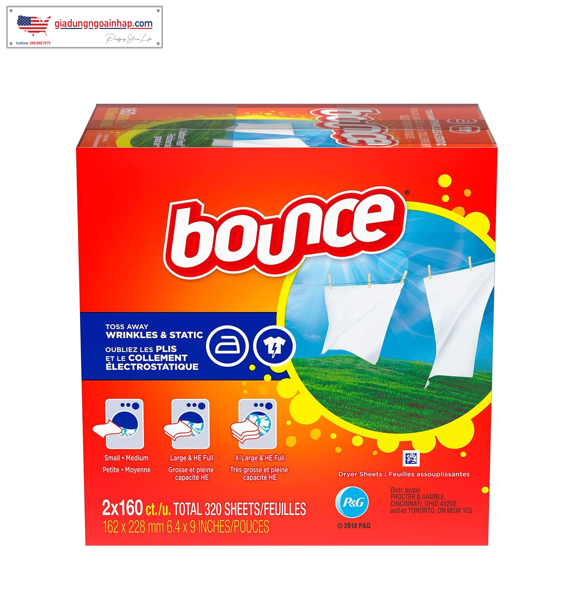 [HCM]Giấy ?thơm ?quần áo Bounce Fabric Softener 2x160 tờ