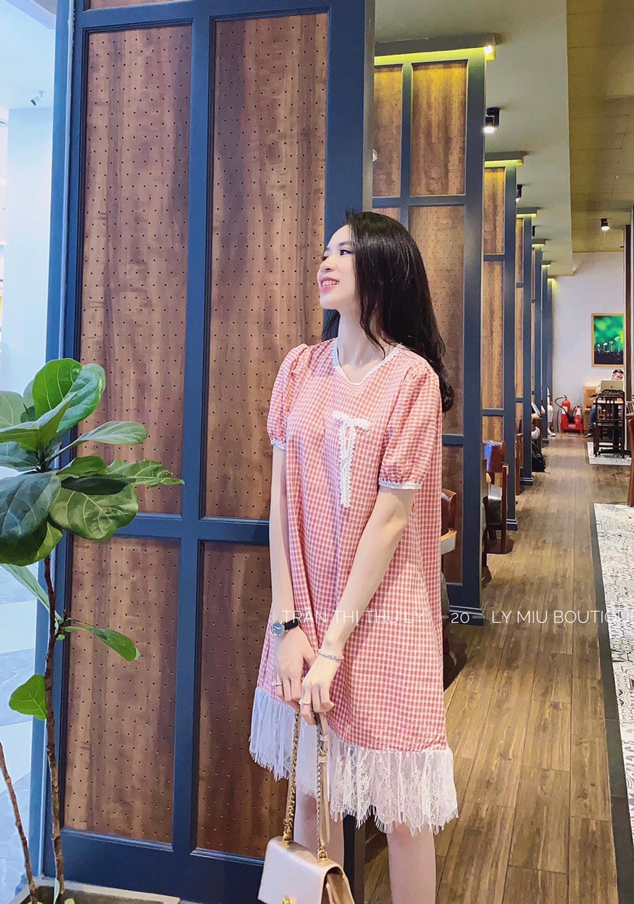 Đầm suông caro lai ren kate-MTB